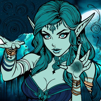 realistic scary beautiful elf sorceress casting spell