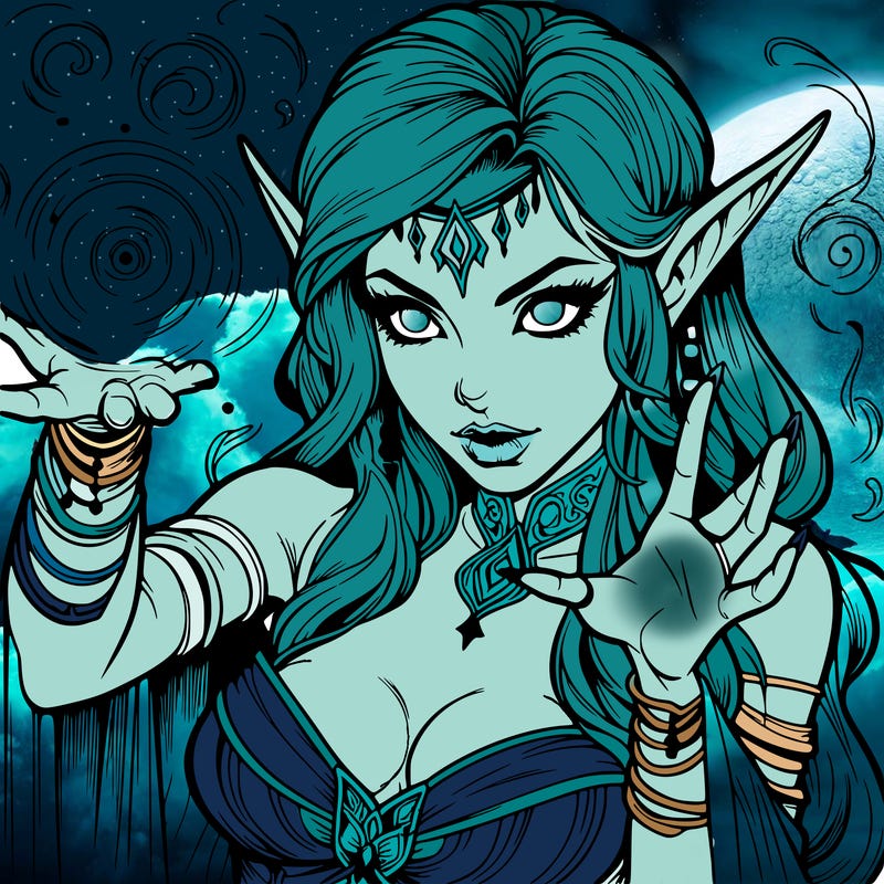 realistic scary beautiful elf sorceress casting spell