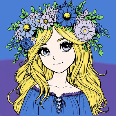 realistic girl with flowers crown