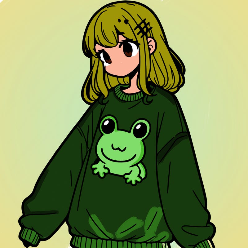 girl wearing frogging sweatshirt