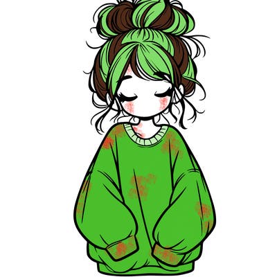 girl with baggy sweatshirt and messy bun