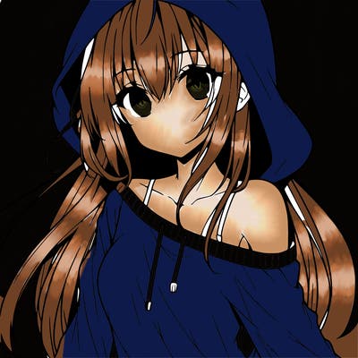 anime girl wearing long sleeve wearing hood, one shoulder sliding off side ways portrait