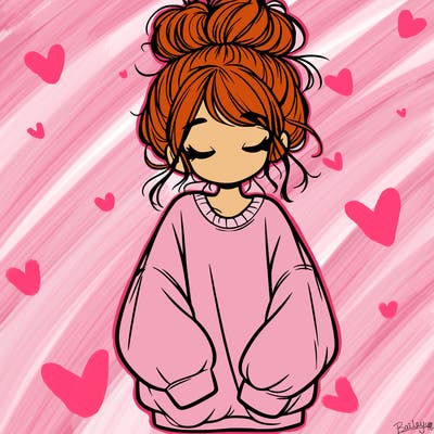 girl with baggy sweatshirt and messy bun