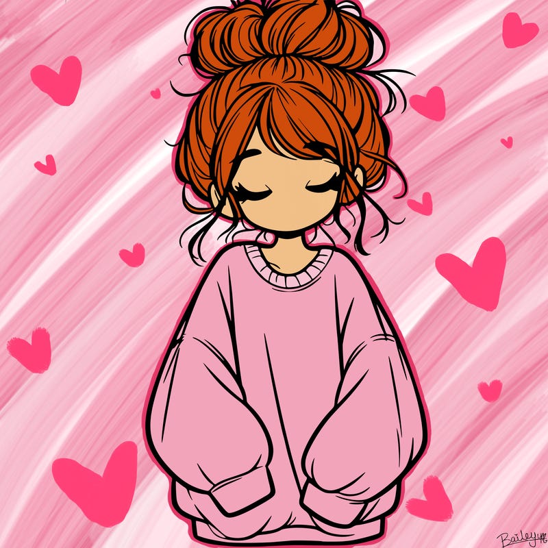 girl with baggy sweatshirt and messy bun