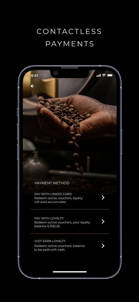 Bootlegger Coffee Company - Bootlegger Coffee app screen showing contactless payment options and loyalty rewards integration