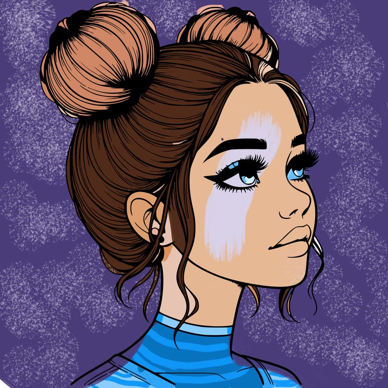 realistic girl with buns on the top of her head