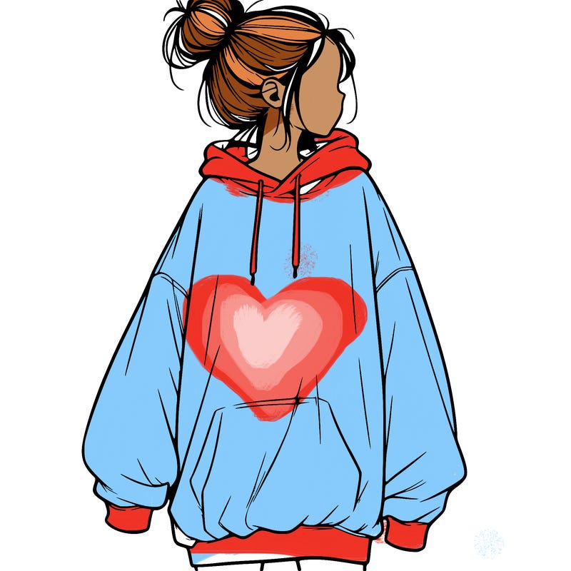 realistic girl with a oversized sweatshirt on and a bun