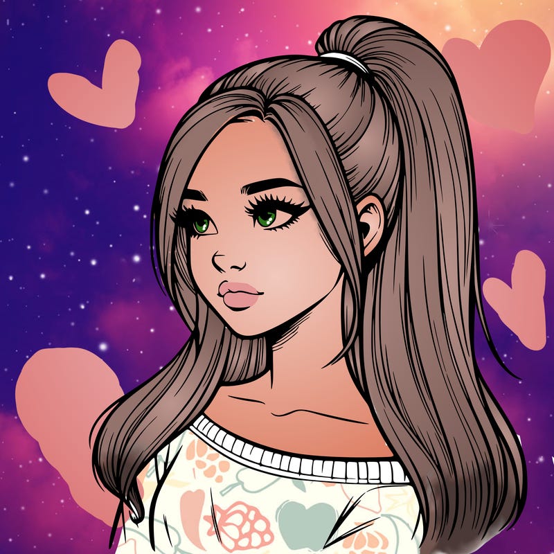 realistic girl with a high ponytail