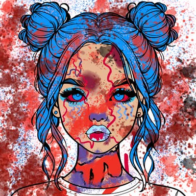 realistic girl with two buns in hair and lips