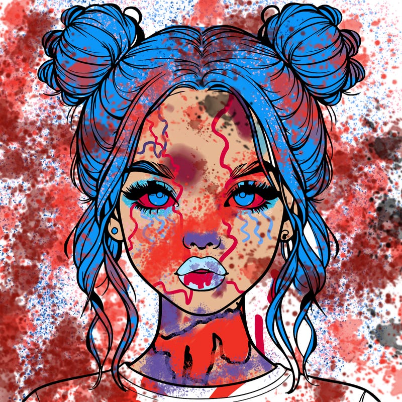 realistic girl with two buns in hair and lips