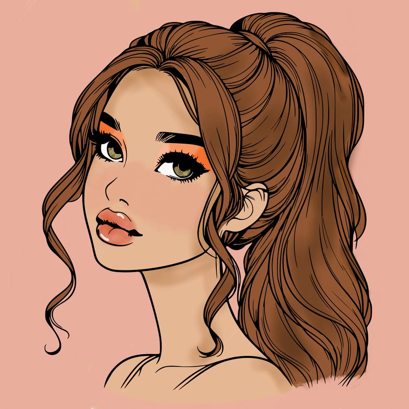 realistic girl with a ponytail on her hair and lips