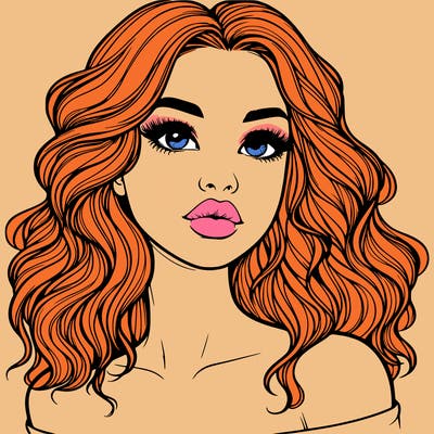 realistic girl with wavy hair and lips