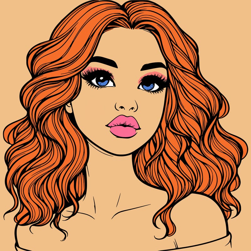 realistic girl with wavy hair and lips