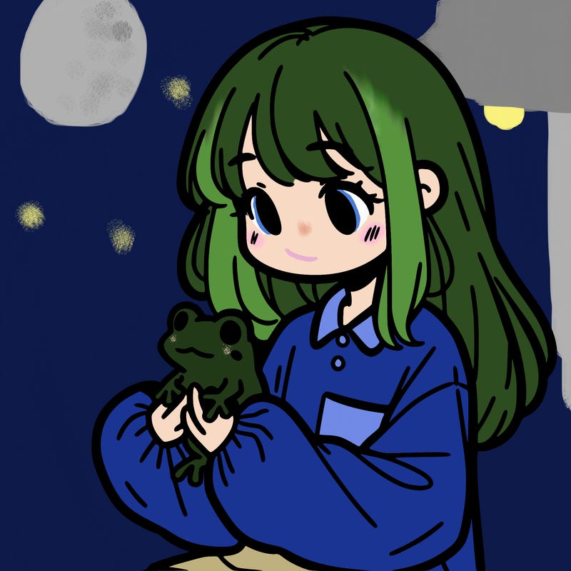 girl with long hair and a oversized shirt. and she is holding a frog