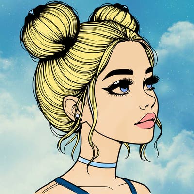 realistic girl with buns on the top of her head
