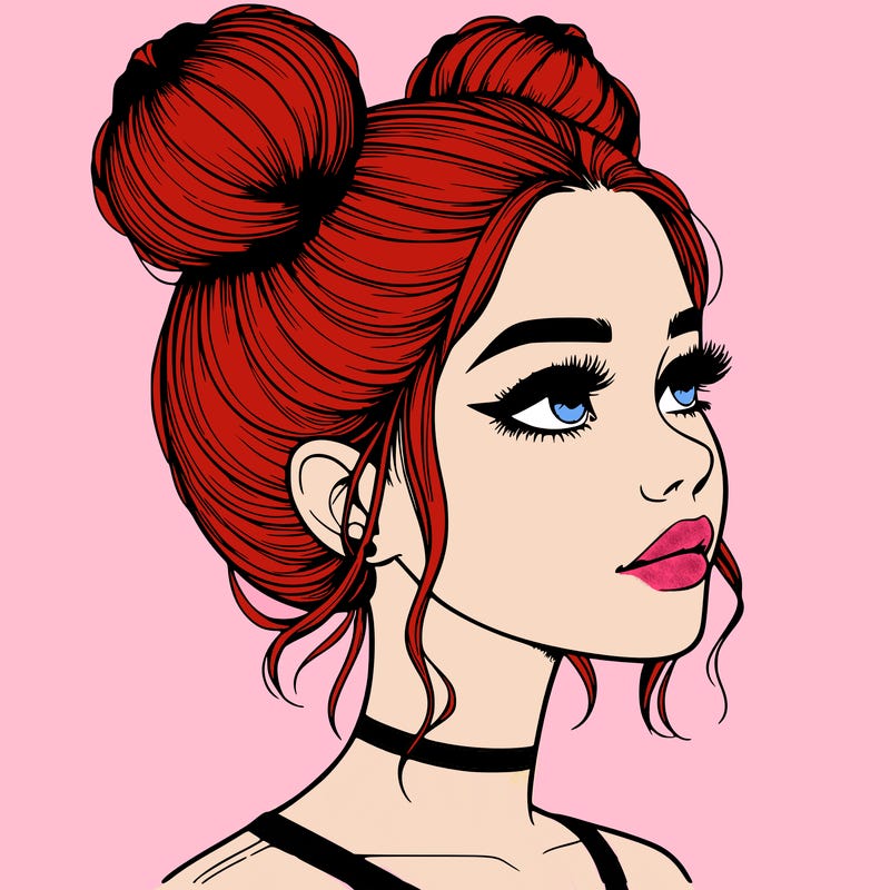 realistic girl with buns on the top of her head