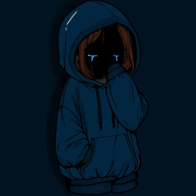 realistic girl wearing oversize hoodie and baggy clothes crying