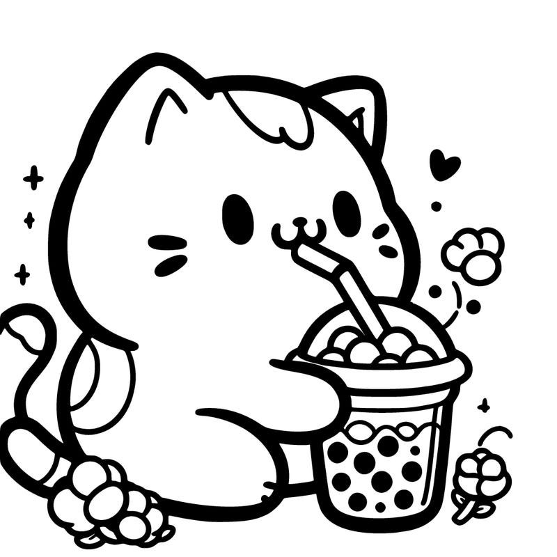 cute cat drinking boba