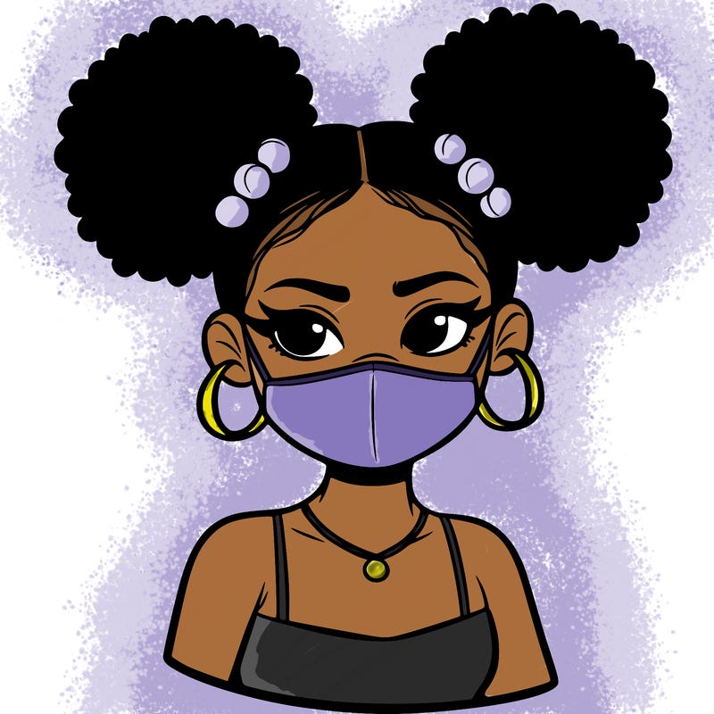 black. girl in mask teen two afro puff