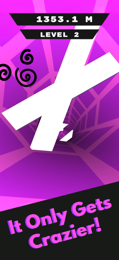 Color Tunnel Rush - Gameplay of Color Tunnel Rush featuring a purple neon tunnel and white obstacles at Level 2