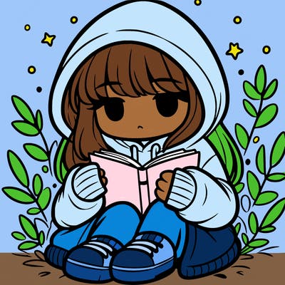 girl in oversized hoodie reading a book