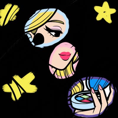 little girl putting on makeup