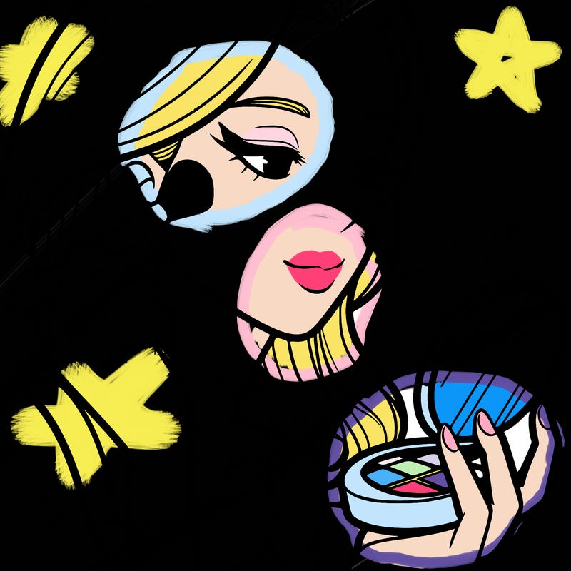 little girl putting on makeup