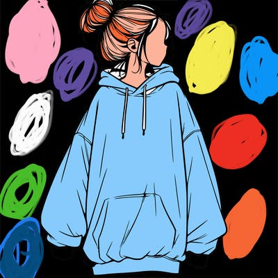 realistic girl with a oversized sweatshirt on and a bun