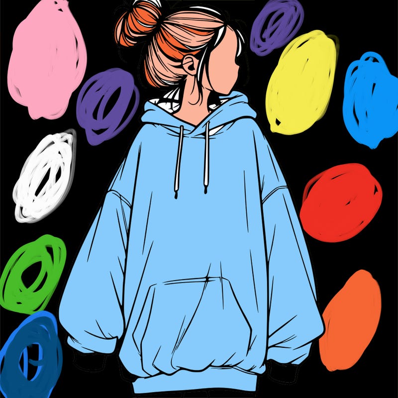realistic girl with a oversized sweatshirt on and a bun
