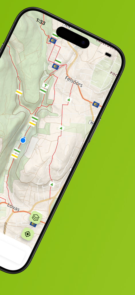 Detailed topographic hiking map of Hungary with marked paths and points of interest