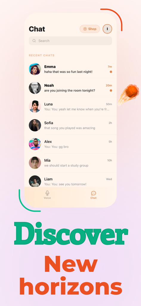 OMG: Live Chat - OMG Live Chat app showing the recent messages screen with user avatars and text previews