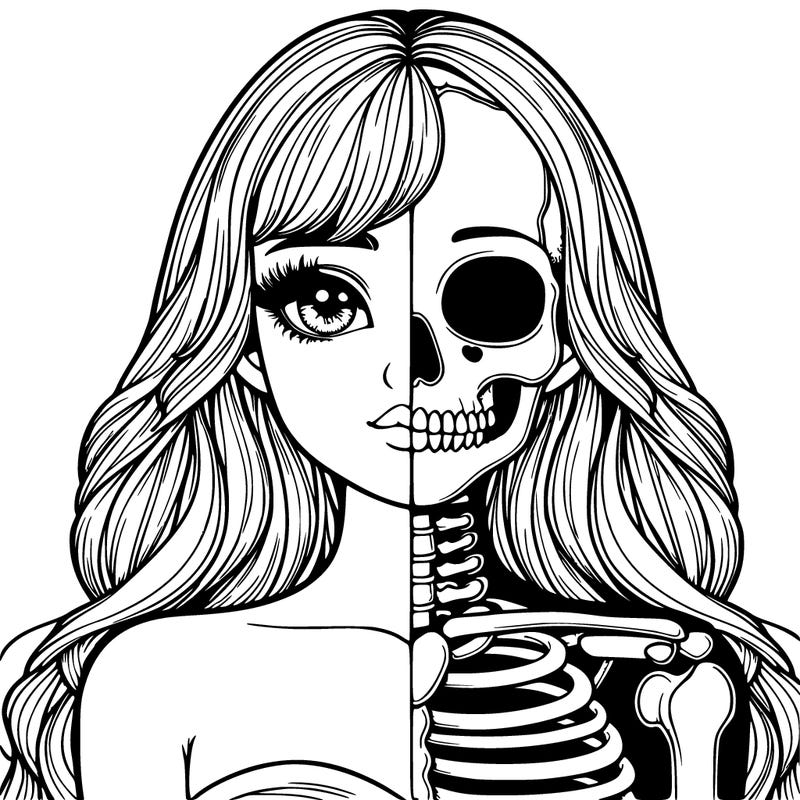 realistic half girl half skeleton