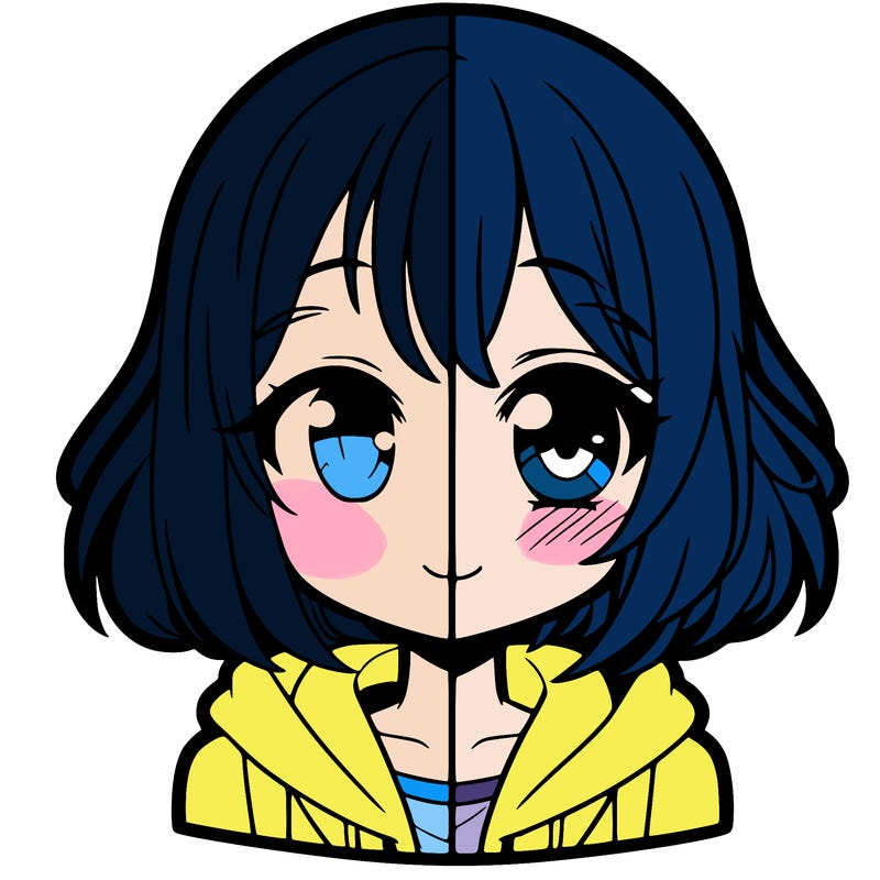 animated girl half anime