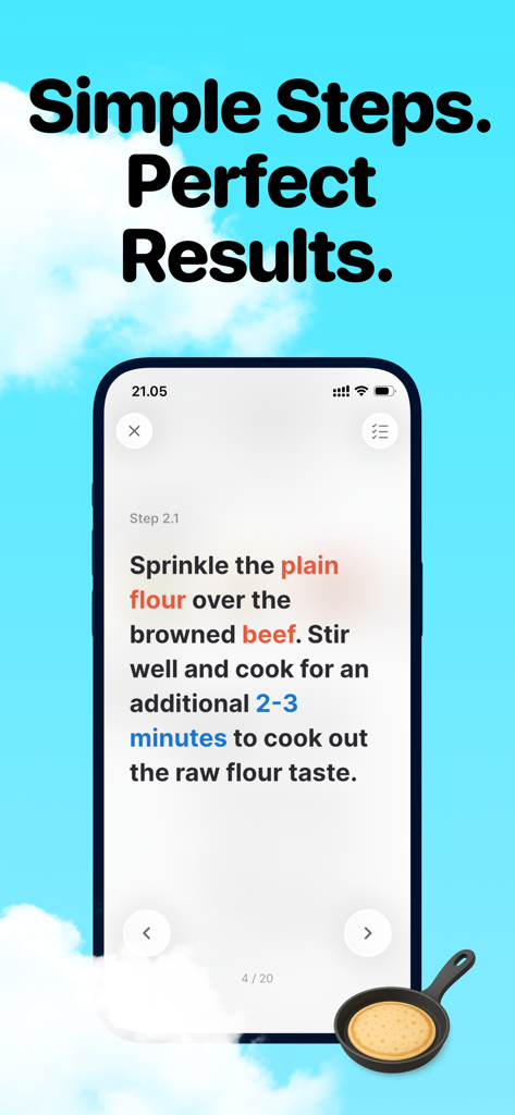 Culin: AI Recipes & Cooking - A smartphone showing a concise step-by-step cooking instruction in the Culin AI recipe app.