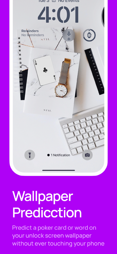 CardPhone - An iPhone lock screen displaying a magic card prediction on the wallpaper.
