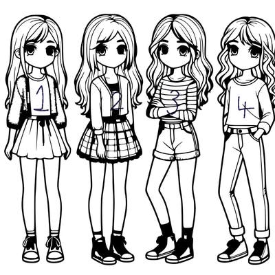 four girls standing together realistic