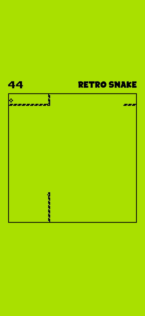 Jogabilidade minimalista em pixel art do Retro Snake em um fundo verde limão.