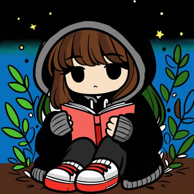 girl in oversized hoodie reading a book