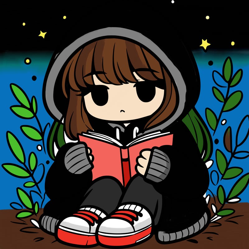 girl in oversized hoodie reading a book