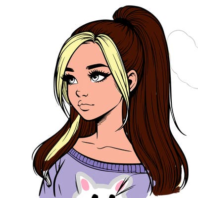 realistic girl with a high ponytail