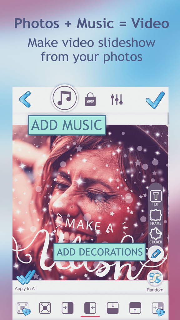 Birthday Slideshow Maker – Free Funny Video.s - Smartphone interface for making a birthday video slideshow with music and stickers