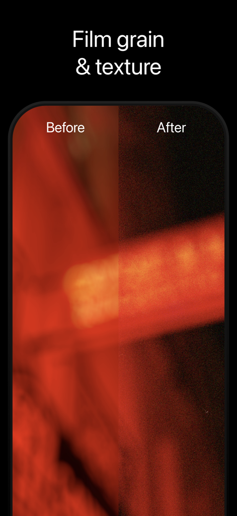 Comparaison côte à côte avant et après des effets de grain de film et de texture