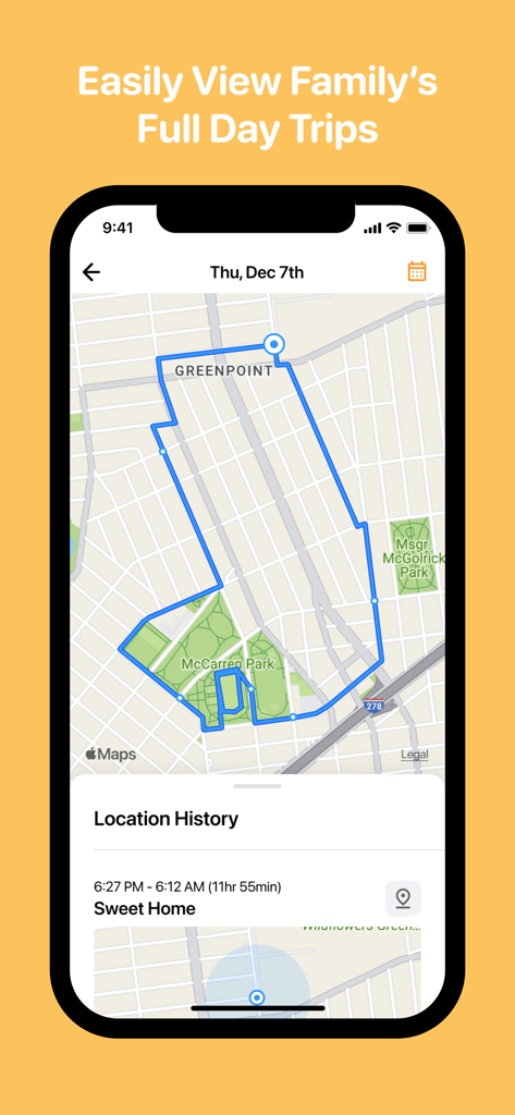 AlfredCircle: Location Tracker - Map view showing daily location history and trip routes in the AlfredCircle app