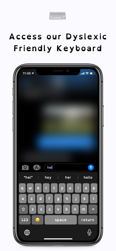 Dyslexia Font - AI Tutor & Pal - A smartphone screen showing a specialized keyboard with a dyslexia-friendly font to assist in typing