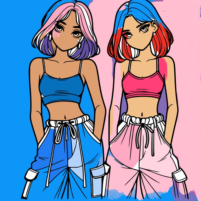two girls with crop top with baggy pants