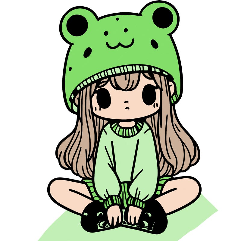a girl wearing a frog hat and some frog socks