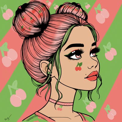 realistic girl with buns on the top of her head