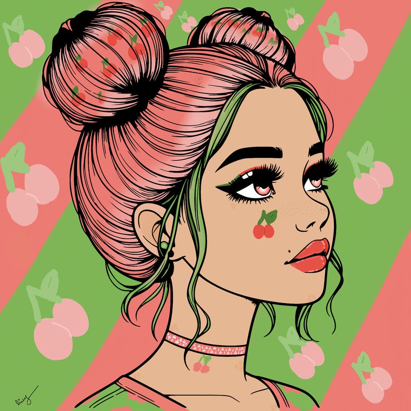 realistic girl with buns on the top of her head