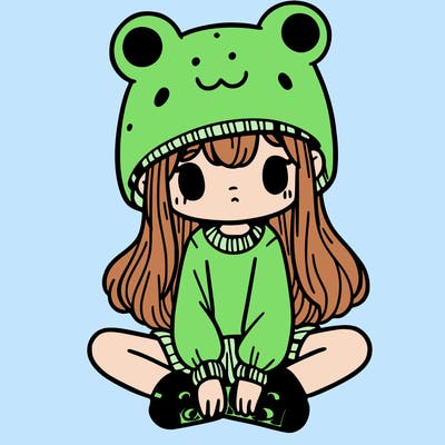 a girl wearing a frog hat and some frog socks