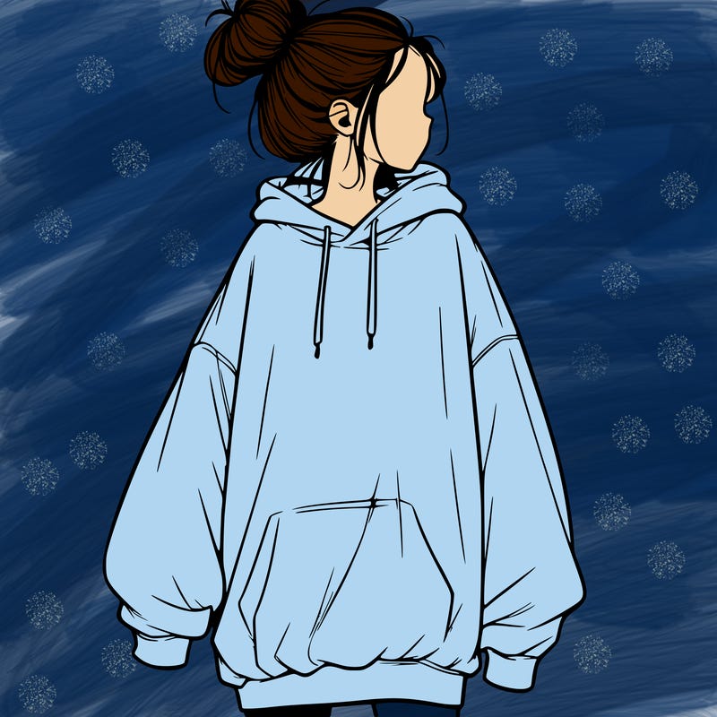 realistic girl with a oversized sweatshirt on and a bun